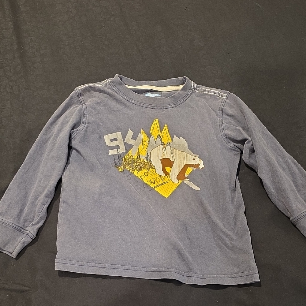 Old Navy Kids Long Sleeve Shirt - Gray with Bear Graphic